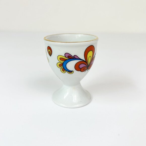 PORSGRUND Farmers Rose Footed Egg Cup Gold Trim Norway Single Cup MCM - Picture 3 of 8